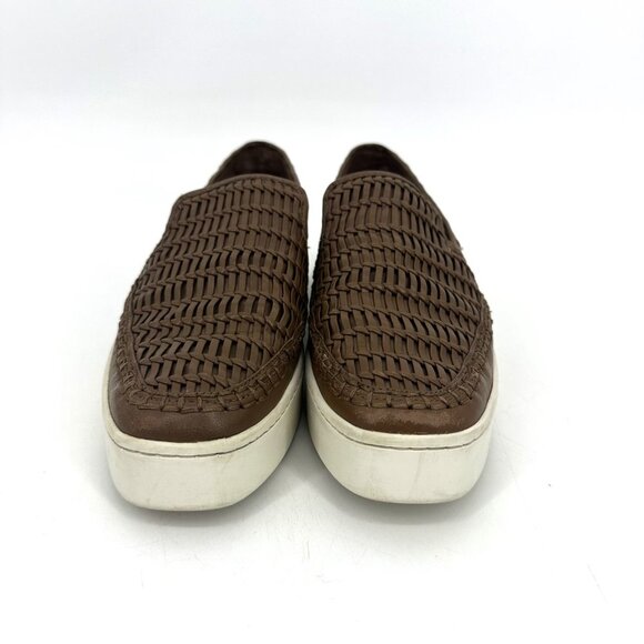 Vince Stafford Woven Leather Almond Toe Platform Slip-On Sneakers Brown Tan 8 - Picture 6 of 10